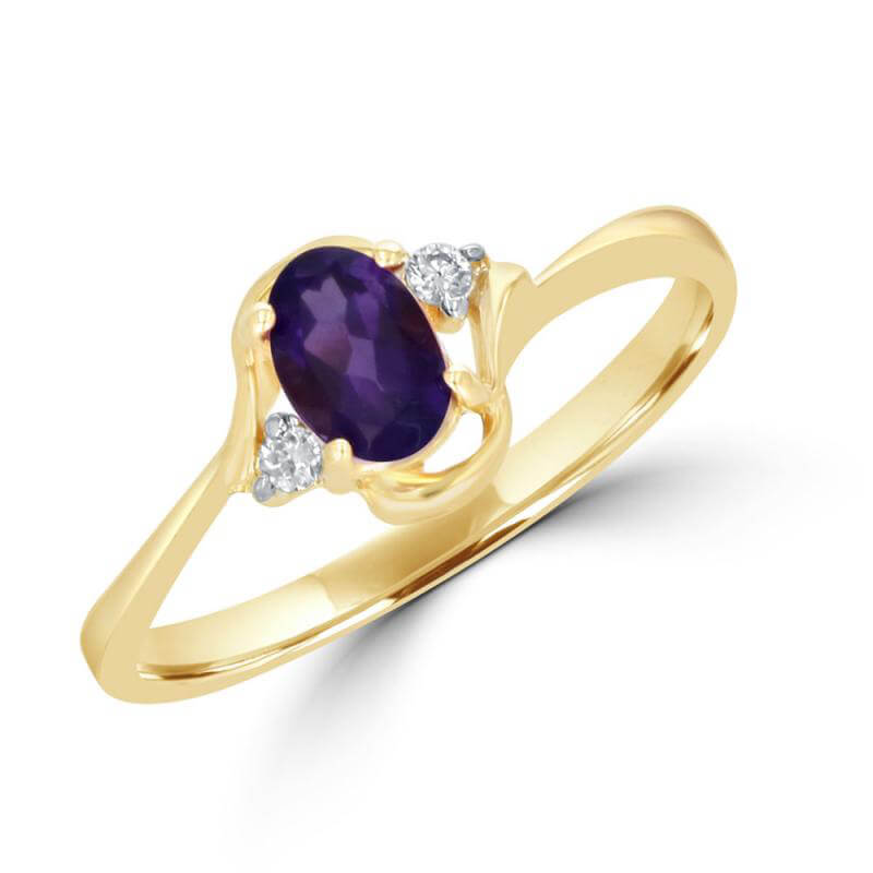 JCX391584: 4X6 OVAL AMETHYST AND ONE DIAMOND EACH SIDE RING