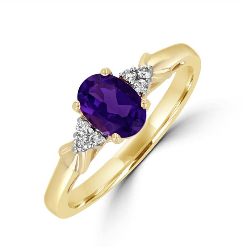 JCX391586: 5X7 OVAL AMETHYST AND THREE DIAMONDS ON EACH SIDE RING