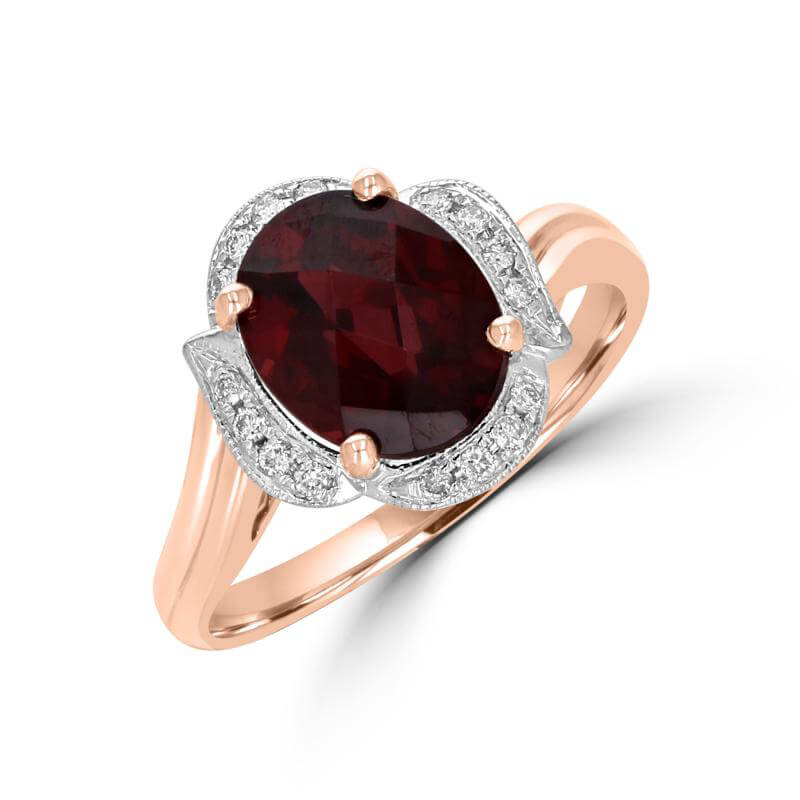 JCX391610: 8X10 OVAL CHECKERED GARNET SURROUNDED BY LEAF SHAPE DIAMOND RING
