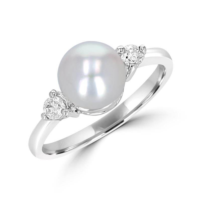 7-7.5MM FRESHWATER PEARL & ONE DIAMOND EACH SIDE RING