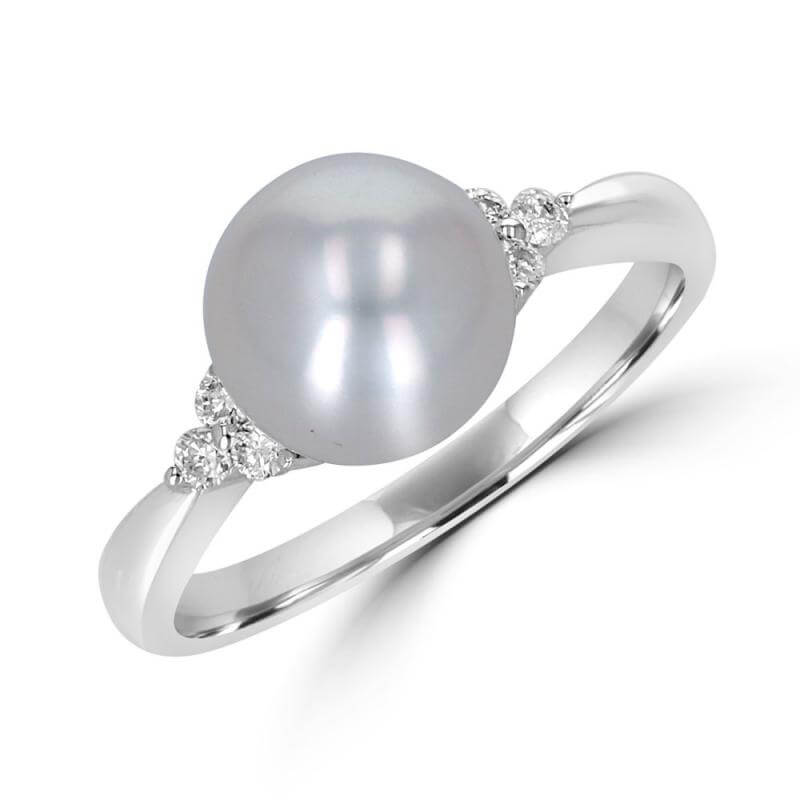 8.5MM FRESHWATER PEARL AND 3 DIAMOND ON EACH SIDE RING