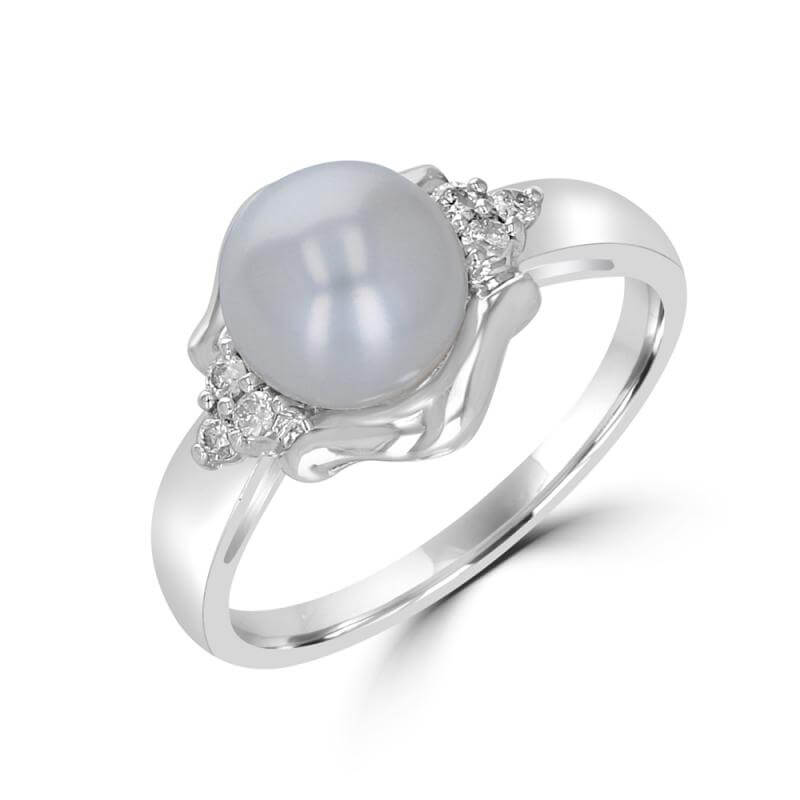 JCX391647: 7.5-8MM FRESHWATER PEARL AND THREE DIAMOND EACH SIDE RING