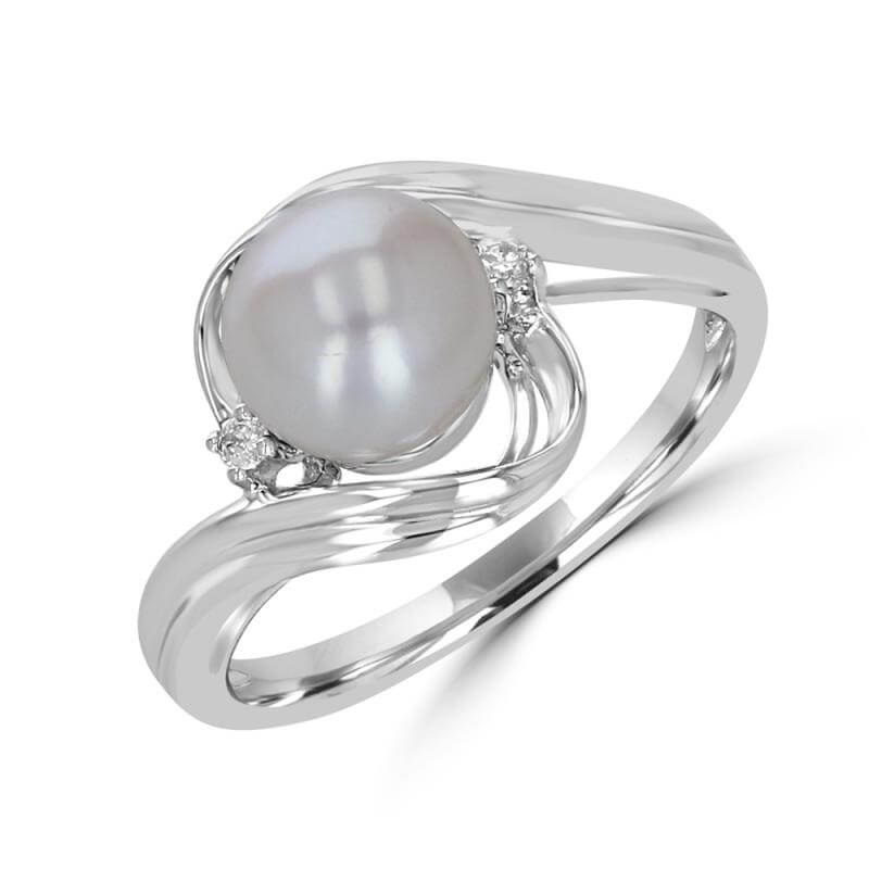 PEARL &amp; ONE DIAMOND EACH SIDE RING