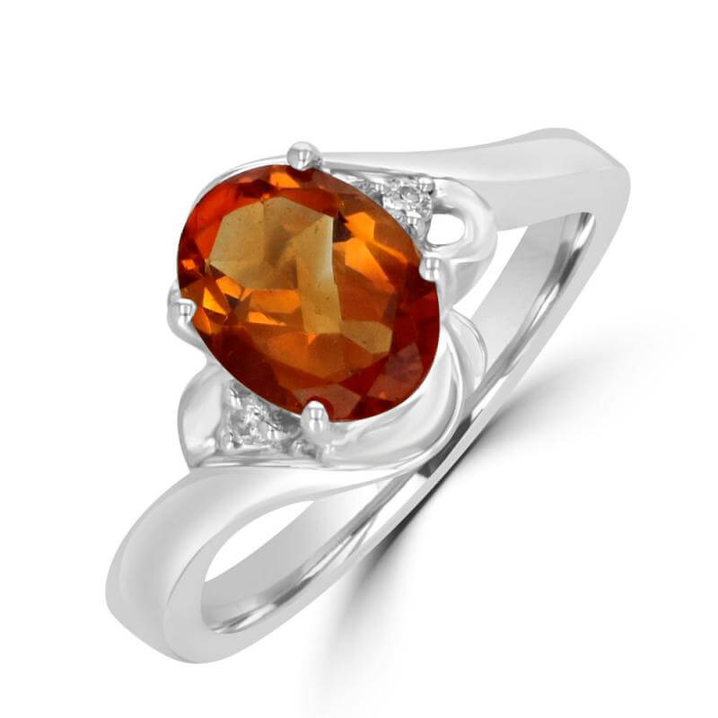 JCX391672: 7X9 OVAL CITRINE AND ROUND DIAMOND EACH SIDE RING
