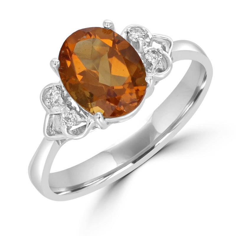 JCX391674: 7X9 OVAL CITRINE AND TWO DIAMONDS ON EACH SIDE RING