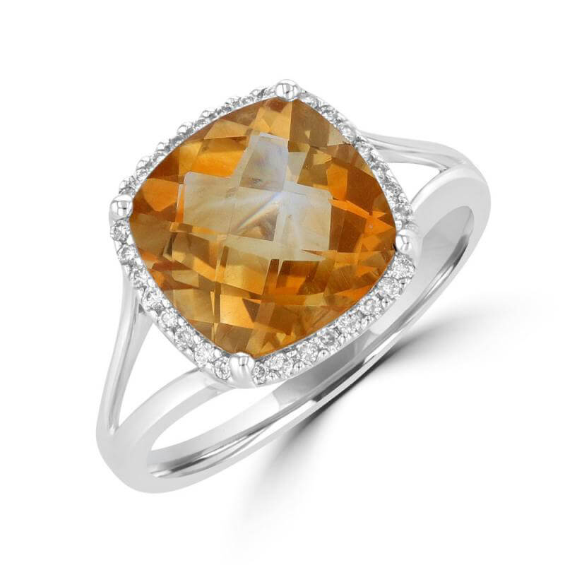 JCX391675: 10MM CUSHIONED CITRINE SURROUNDED BY DIAMOND RING