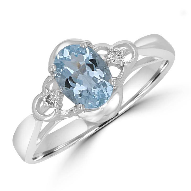 JCX391696: 5X7 OVAL AQUAMARINE AND ONE DIAMOND ON EACH SIDE RING
