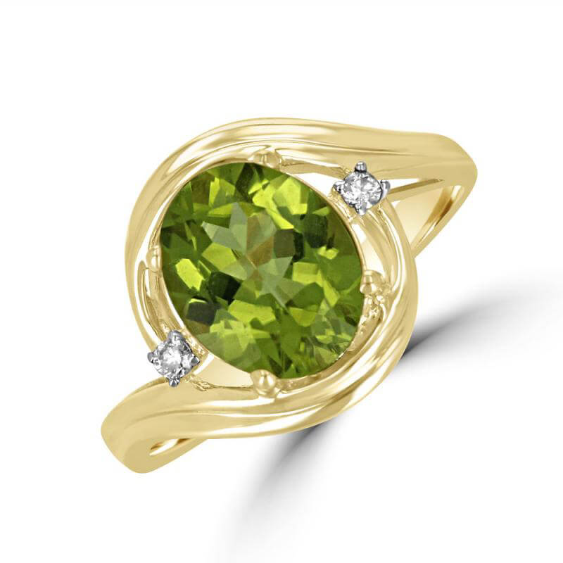 JCX391700: 8X10 OVAL PERIDOT AND ONE DIAMOND ON EACH SIDE RING
