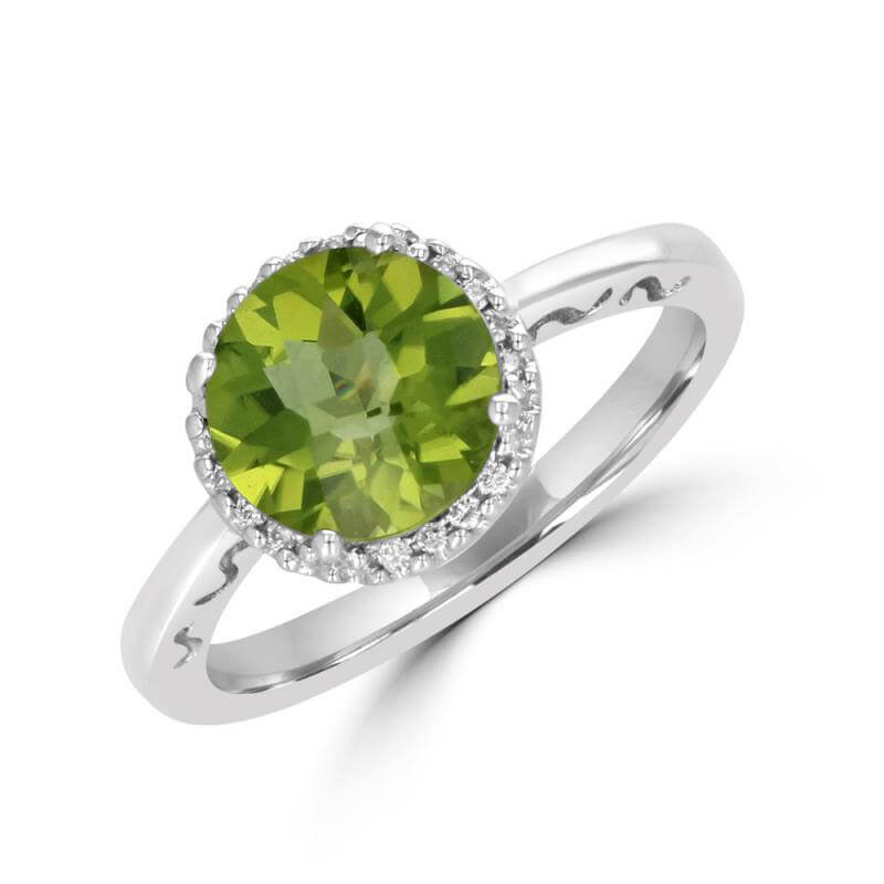8.5MM ROUND PERIDOT SURROUNDED BY DIAMOND RING