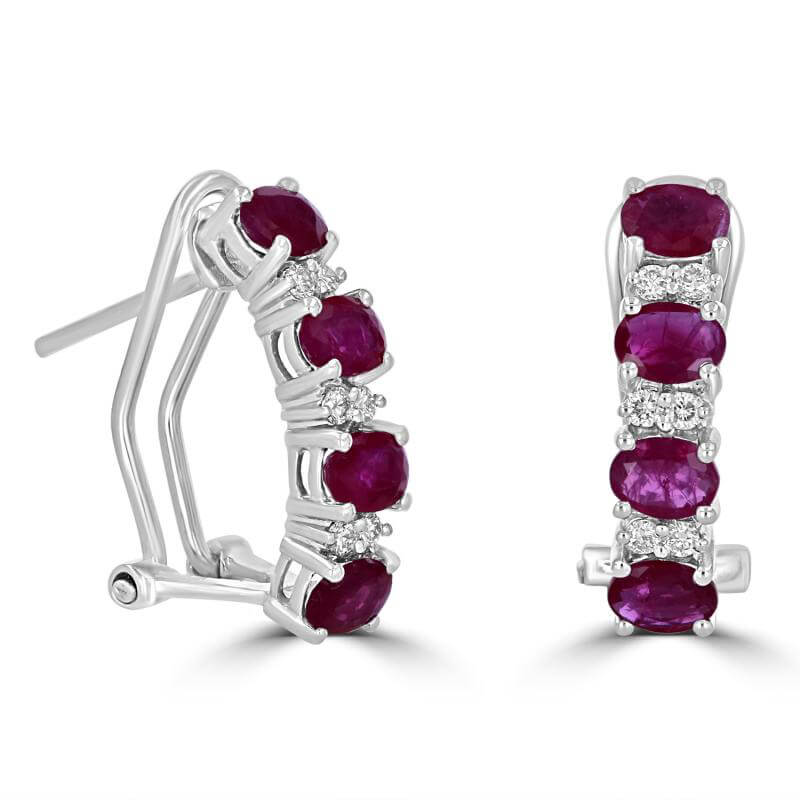 OVAL RUBY AND TWO ROUND DIAMOND EARRINGS