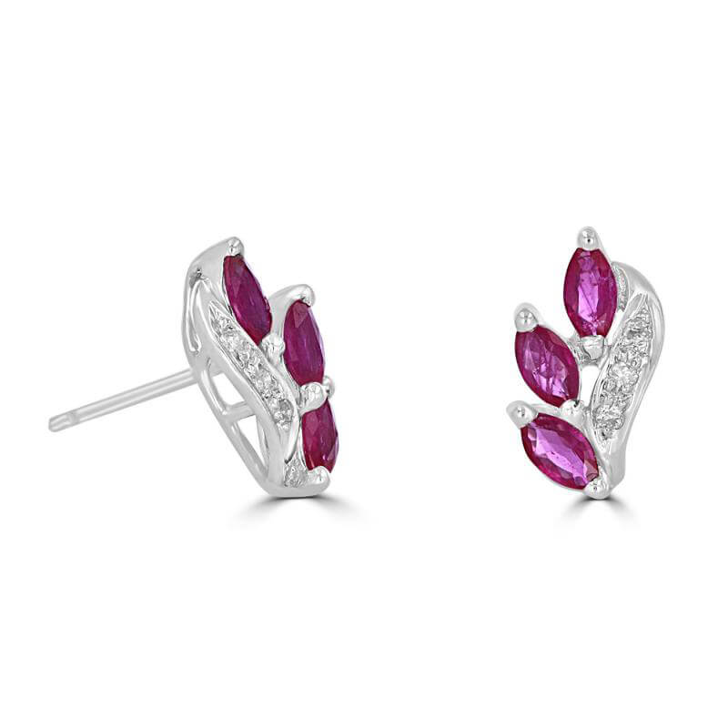 MARQUISE RUBY &amp; ROUND DIAMOND EARRINGS