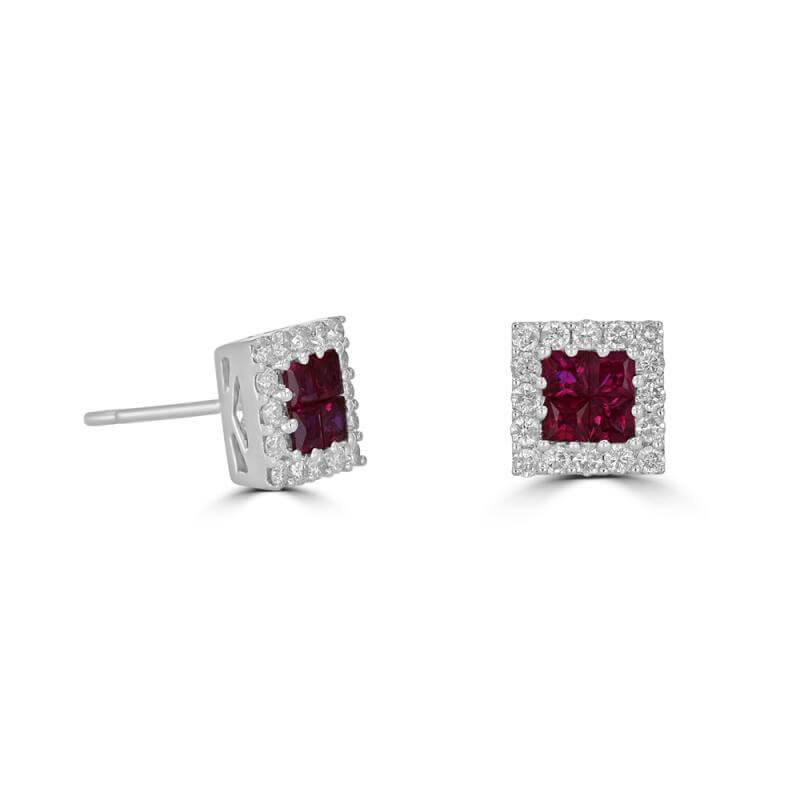JCX391776: INVISIBLE RUBY SURROUNDED BY DIAMOND EARRINGS
