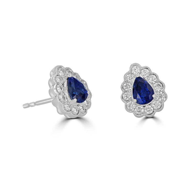 JCX391794: 4X5 PEAR SAPPHIRE SURROUNDED BY DIAMOND EARRING