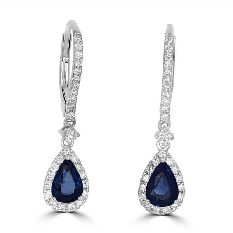 PEAR SAPPHIRE AND ROUND DIAMOND DROP EARRINGS