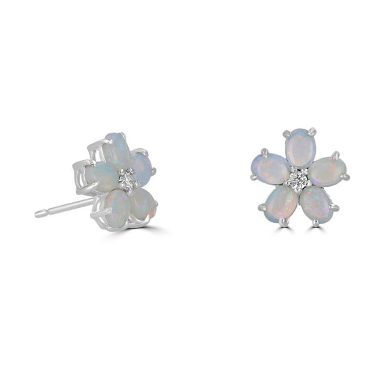 JCX391824: OVAL OPAL & DIAMOND FLOWER EARRINGS