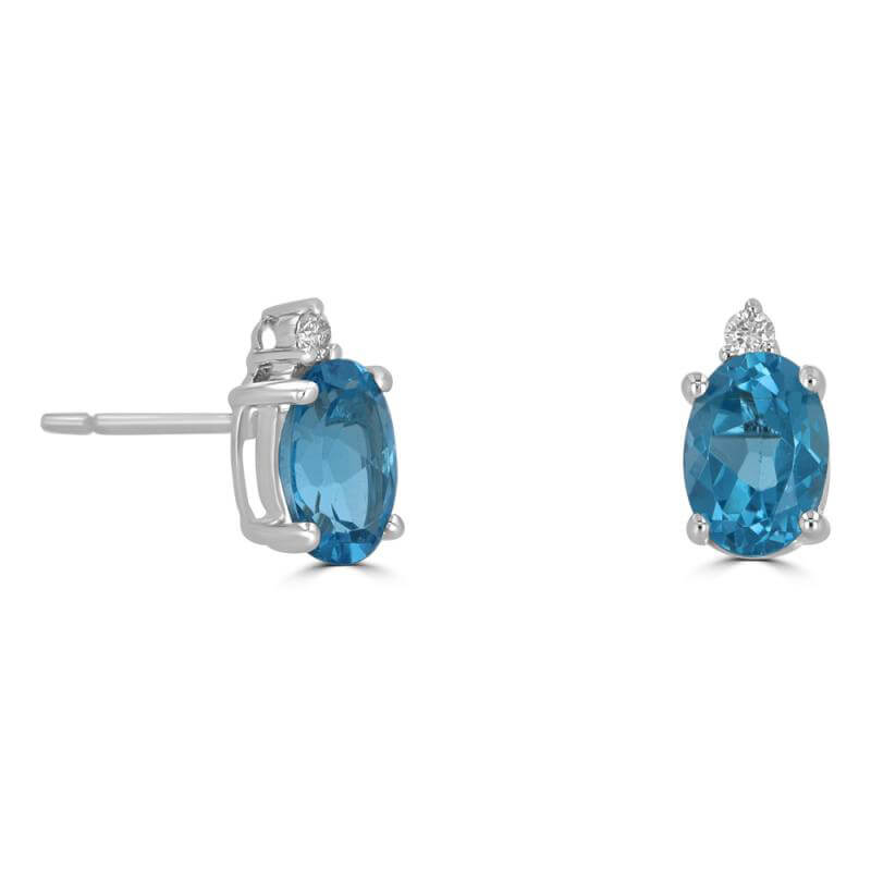 JCX391827: 5X7 OVAL BLUE TOPAZ & ONE ON TOP DIAMOND EARRINGS