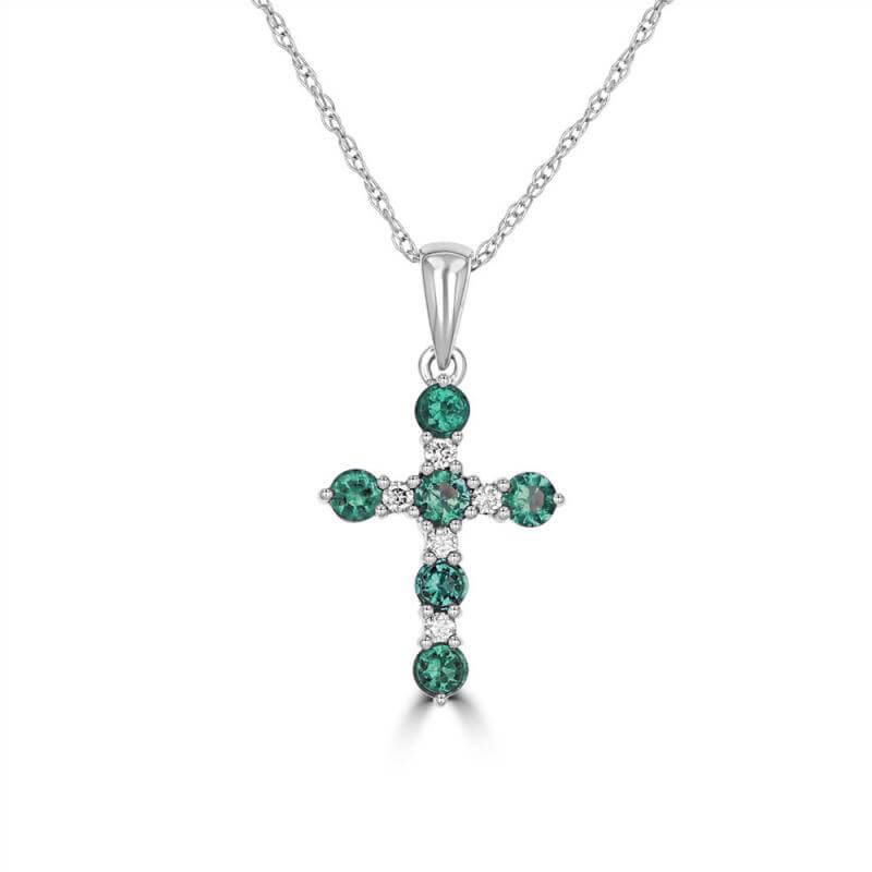 JCX391936: ROUND EMERALD AND ROUND DIAMOND CROSS PENDANT (CHAIN NOT INCLUDED)