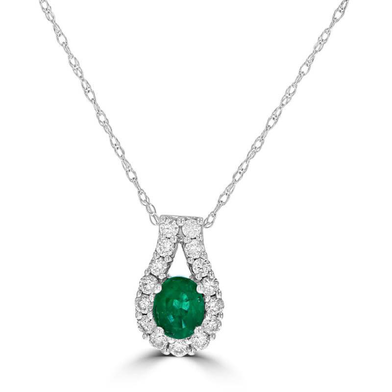 JCX391938: OVAL EMERALD SURROUNDED BY ROUND DIAMOND PENDANT (CHAIN NOT INCLUDED)