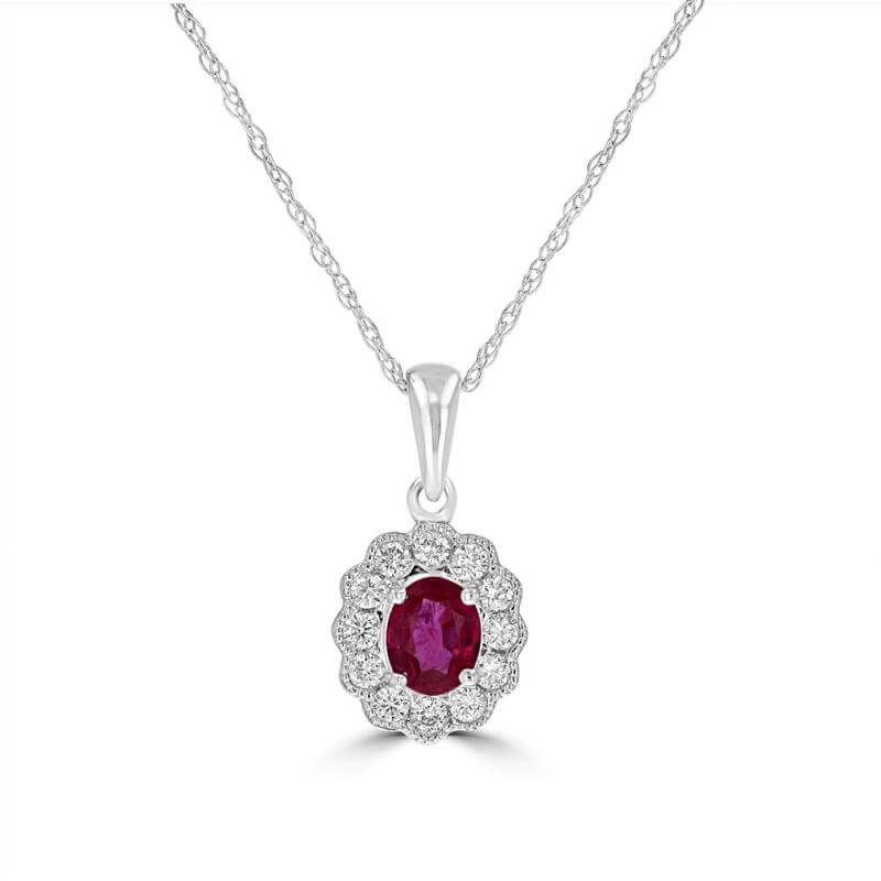 JCX391948: 4X5 OVAL RUBY HALO PENDANT (CHAIN NOT INCLUDED)