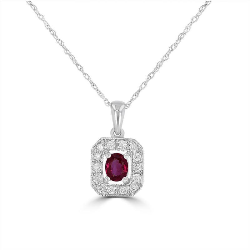 JCX391950: OVAL RUBY SURROUNDED BY DIAMOND PENDANT (CHAIN NOT INCLUDED)