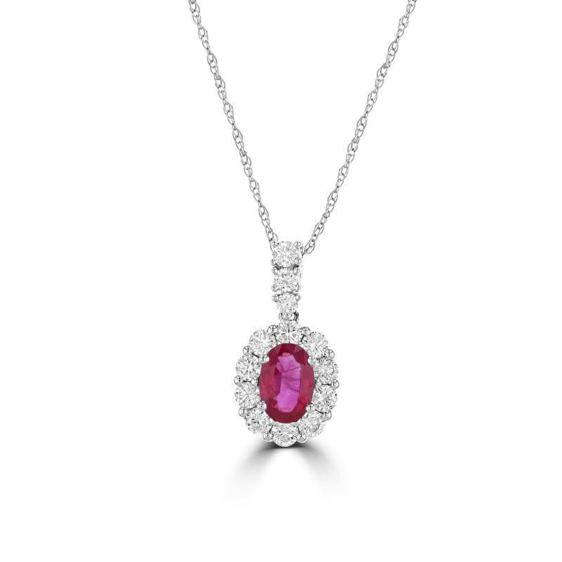 JCX391951: 4X6 OVAL RUBY HALO PENDANT (CHAIN NOT INCLUDED)