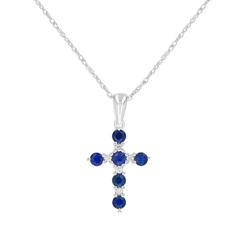 JCX391959: ROUND SAPPHIRE AND ROUND DIAMOND CROSS - SMALL SIZE (CHAIN NOT INCLUDED0