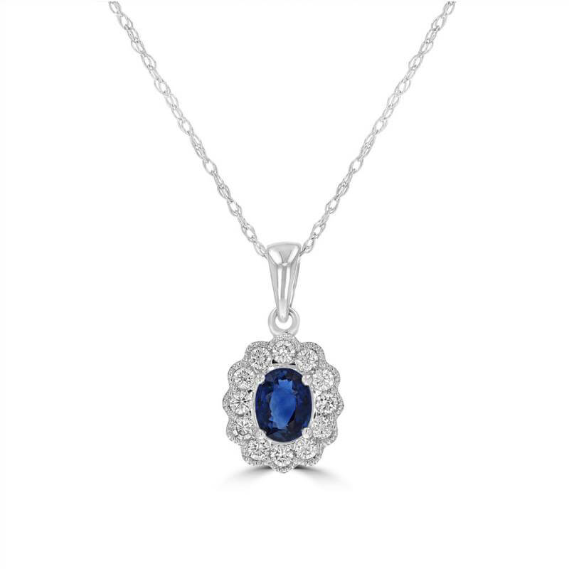 4X5 OVAL SAPPHIRE HALO PENDANT (CHAIN NOT INCLUDED)