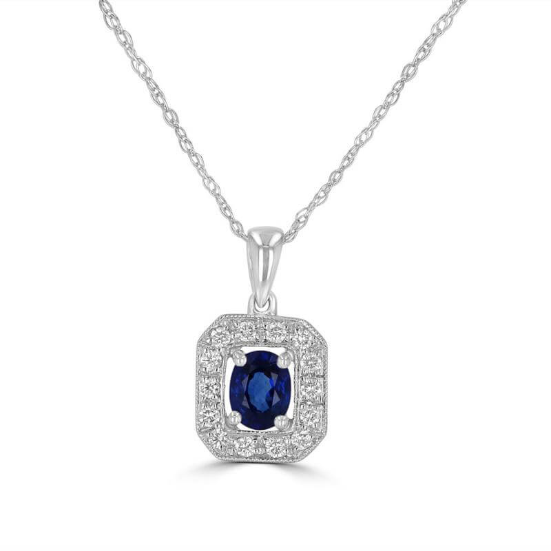 JCX391962: 4X5 OVAL SAPPHIRE SURROUNDED BY DIAMOND PENDANT (CHAIN NOT INCLUDED)