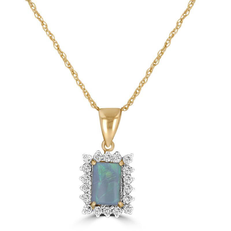 4X6 RECTANGLE OPAL SURROUNDED BY DIAMOND PENDANT (CHAIN NOT INCLUDED)