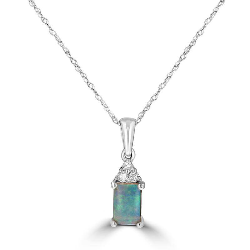 4X6 RECTANGLE OPAL &amp; 3 DIAMOND ON TOP PENDANT (CHAIN NOT INCLUDED)