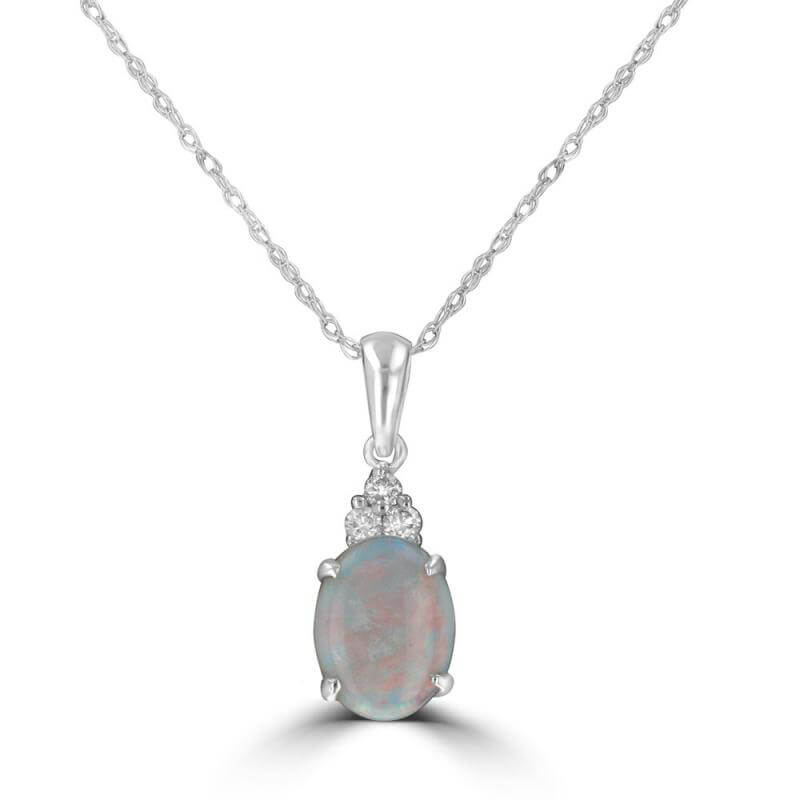 6X8 OVAL OPAL &amp; 3 DIAMOND ON TOP PENDANT (CHAIN NOT INCLUDED)