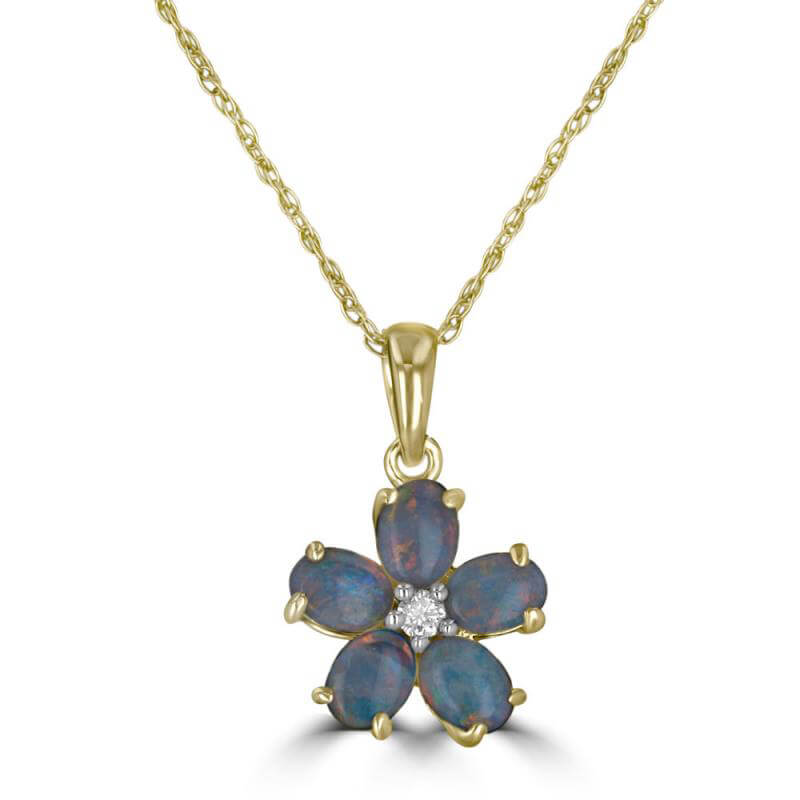 OVAL OPAL &amp; DIAMOND FLOWER PENDANT (CHAIN NOT INCLUDED)