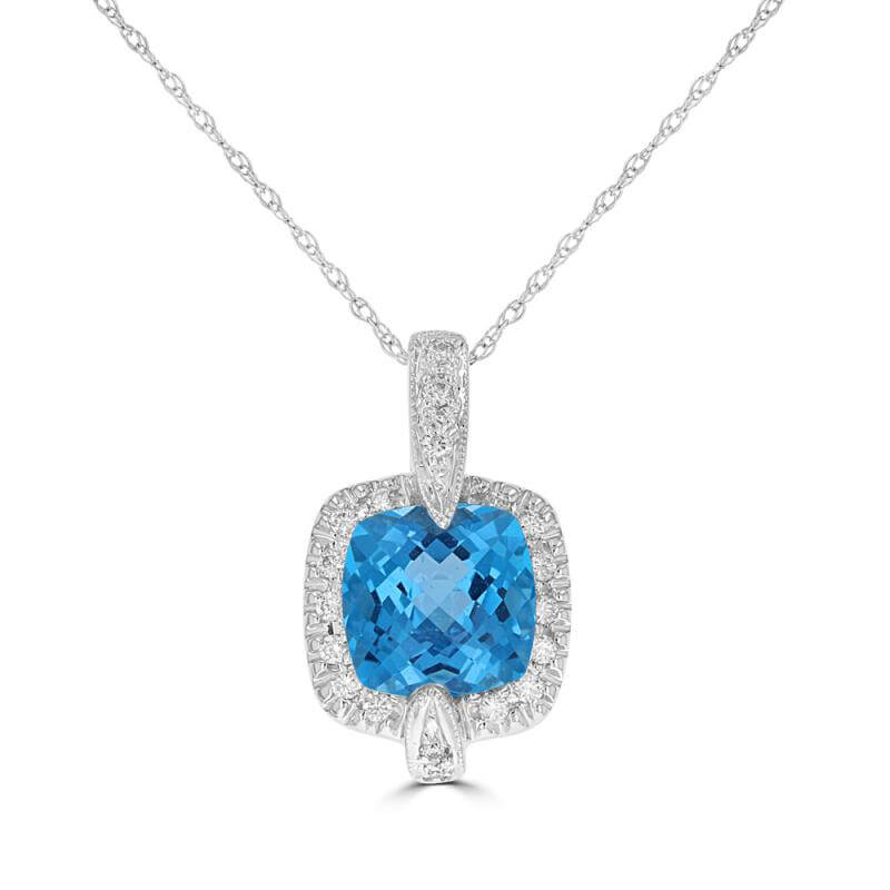JCX391979: 8MM CUSHION BLUE TOPAZ SURROUNDED BY DIAMOND PENDANT