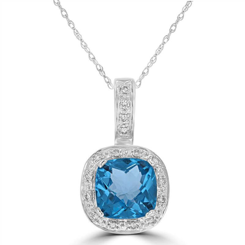 8MM CUSHION CHECKERED BLUE TOPAZ HALO PENDANT (CHAIN NOT INCLUDED)