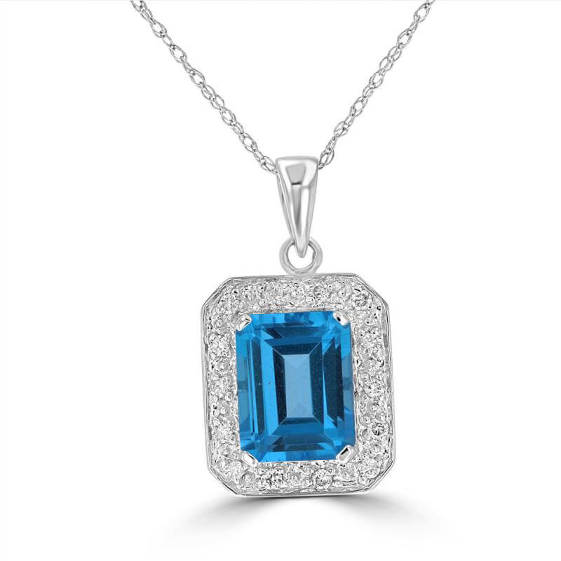 JCX391983: 7X9 BAGUETTE BLUE TOPAZ & SURROUNDED BY ROUND DIAMOND PENDANT