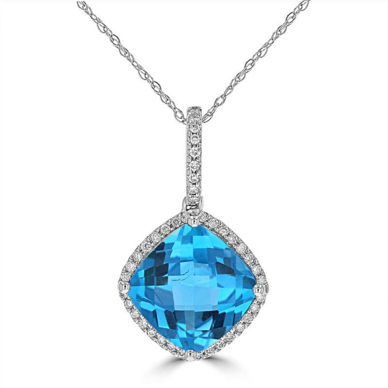 10MM CUSHION BLUE TOPAZ HALO PENDANT (CHAIN NOT INCLUDED)