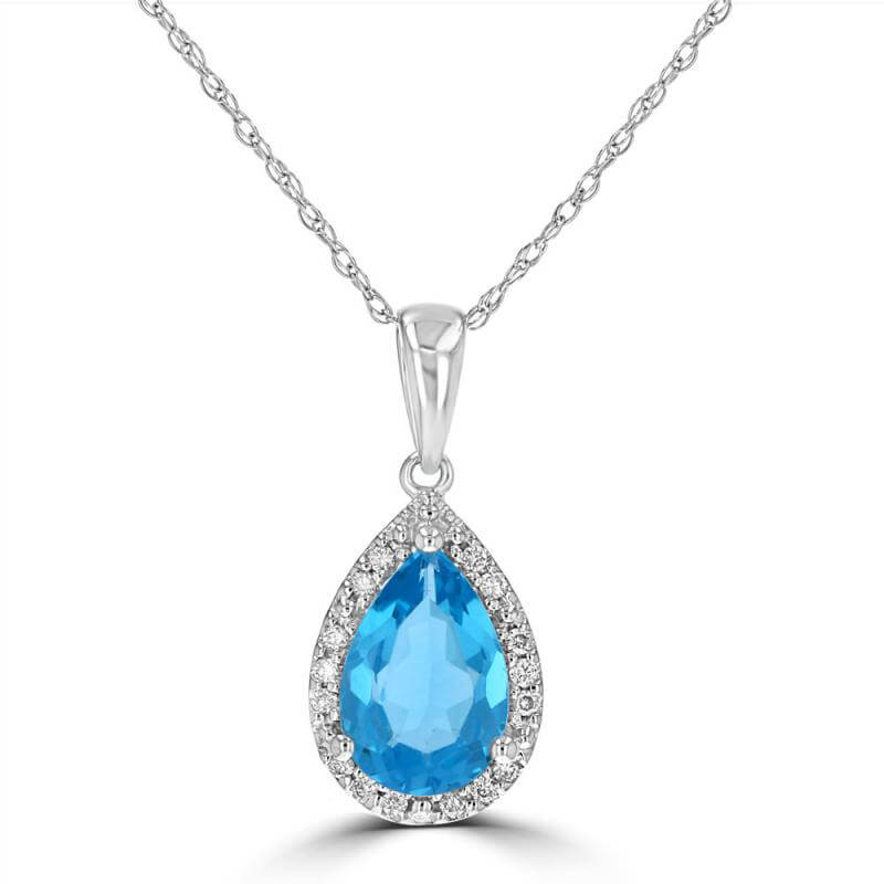 6X9 PEAR BLUE TOPAZ HALO PENDANT (CHAIN NOT INCLUDED)