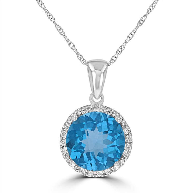 JCX391987: 8.5MM ROUND CHECKER BLUE TOPAZ HALO PENDANT (CHAIN NOT INCLUDED)