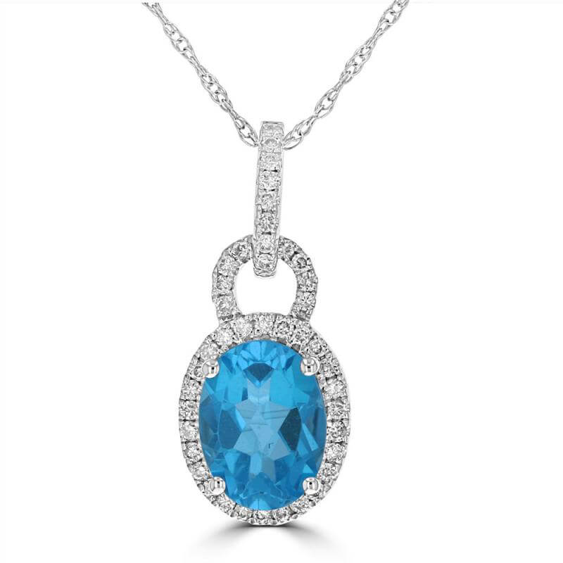 JCX391988: 6X8 OVAL BLUE TOPAZ HALO PENDANT (CHAIN NOT INCLUDED)