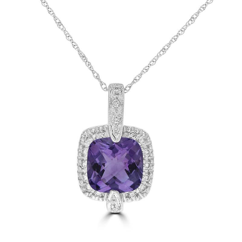 8MM CUSHION AMETHYST SURROUNDED BY DIAMOND PENDANT