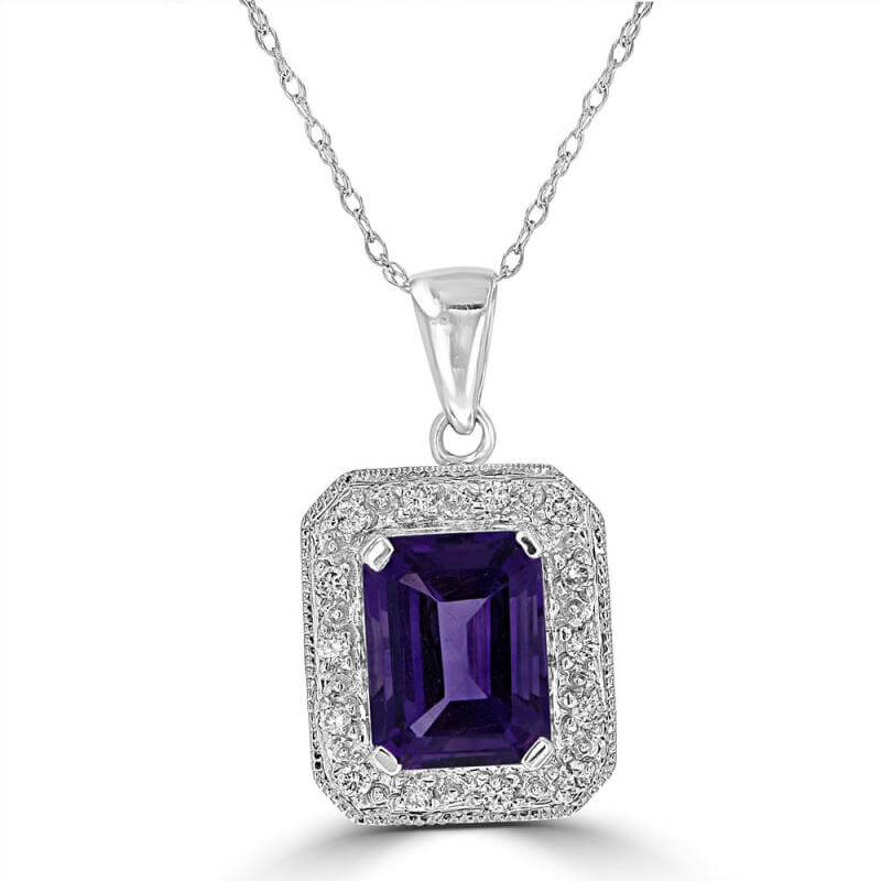 JCX392001: 7X9 BAGUETTE AMETHYST & ROUND DIAMOND PENDANT (CHAIN NOT INCLUDED)