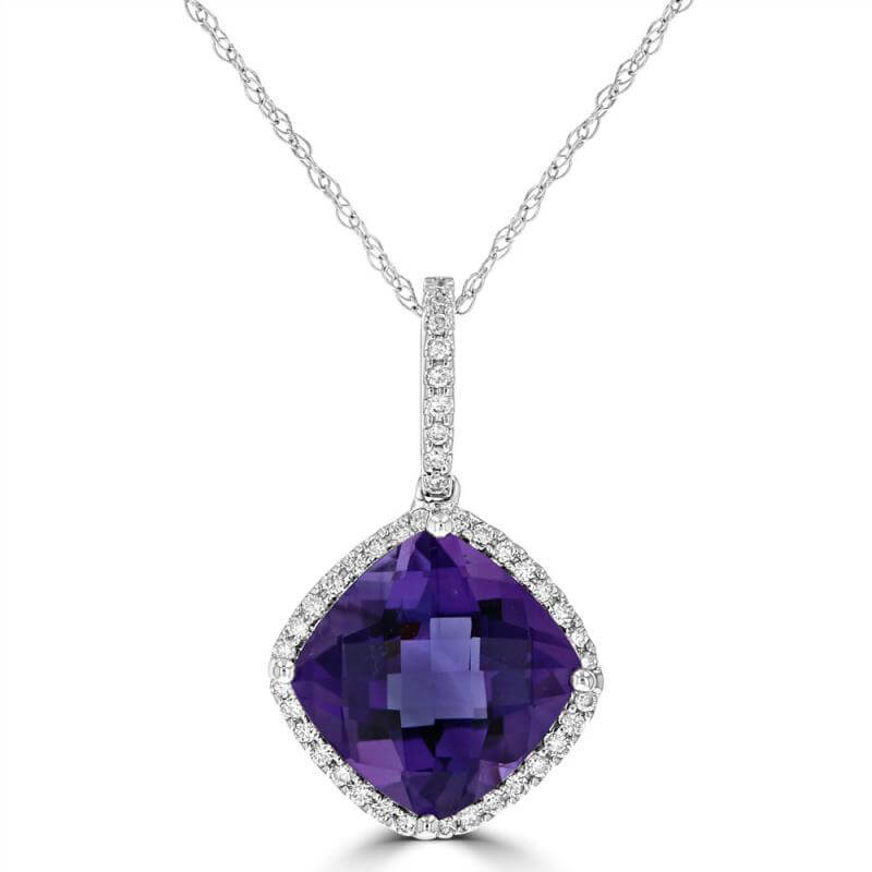 10MM CUSHION AMETHYST  HALO PENDANT (CHAIN NOT INCLUDED)