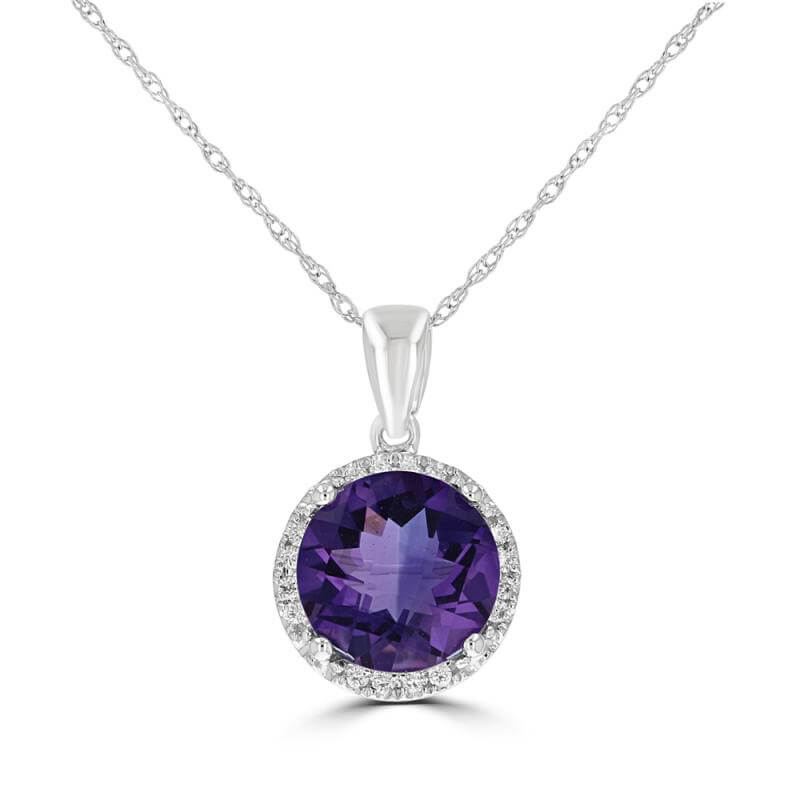 8.5MM ROUND CHECKER AMETHYST HALO  PENDANT (CHAIN NOT INCLUDED)
