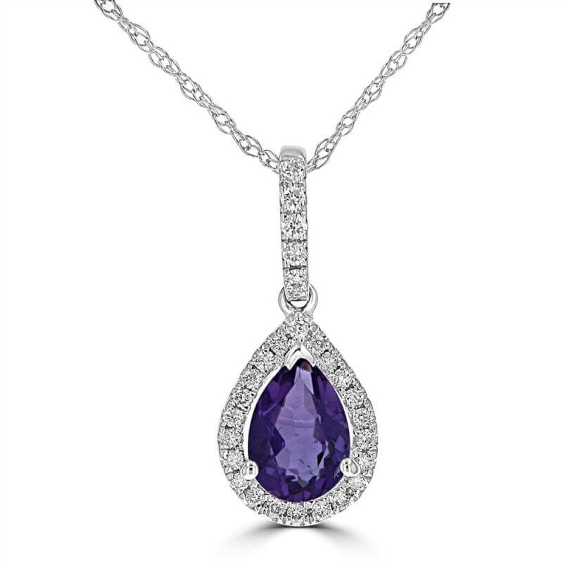 5X7 PEAR AMETHYST SURROUNDED BY DIAMOND PENDANT