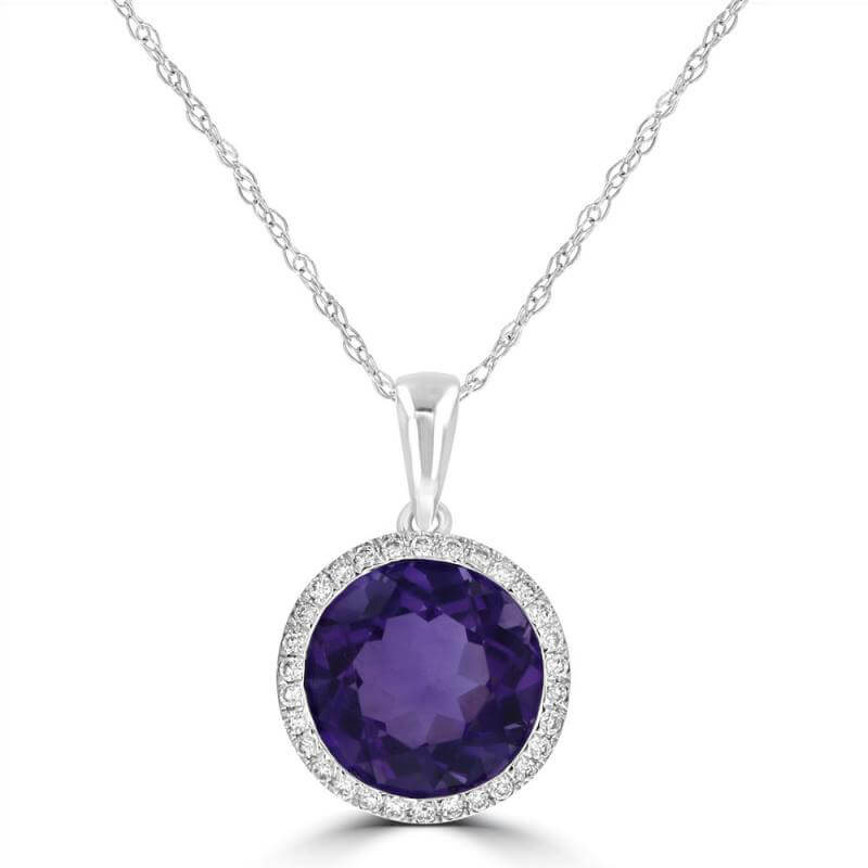 JCX392007: 9MM ROUND AMETHYST HALO PENDANT (CHAIN NOT INCLUDED)