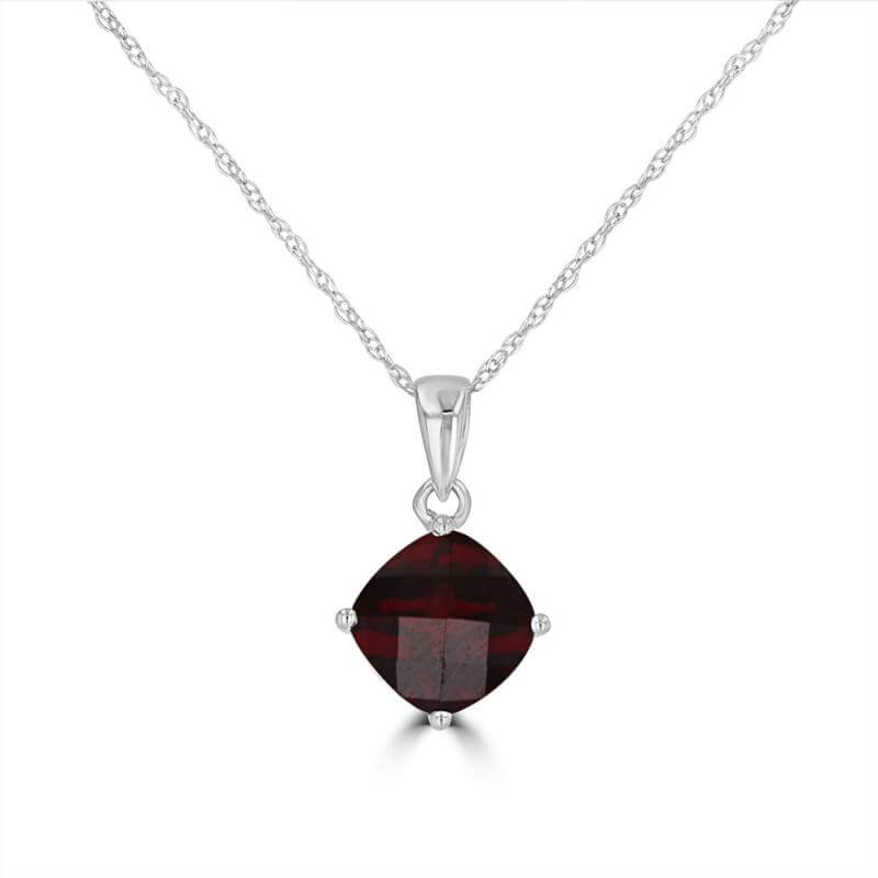 JCX392012: 7MM CUSHION CHECKERED GARNET PENDANT (CHAIN NOT INCLUDED)