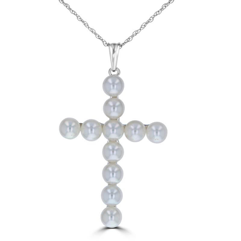 4-4.7MM FRESHWATER PEARL CROSS PENDANT (CHAIN NOT INCLUDED)