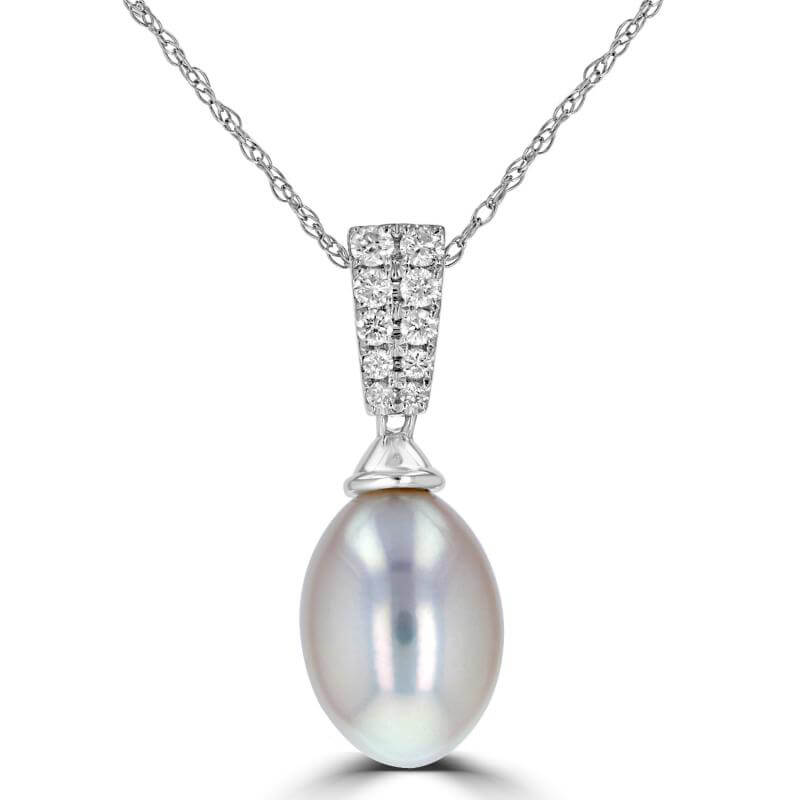 JCX392026: 8.25-8.50MM FRESHWATER PEARL & DIAMOND DROP PENDANT (CHAIN NOT INCLUDED)