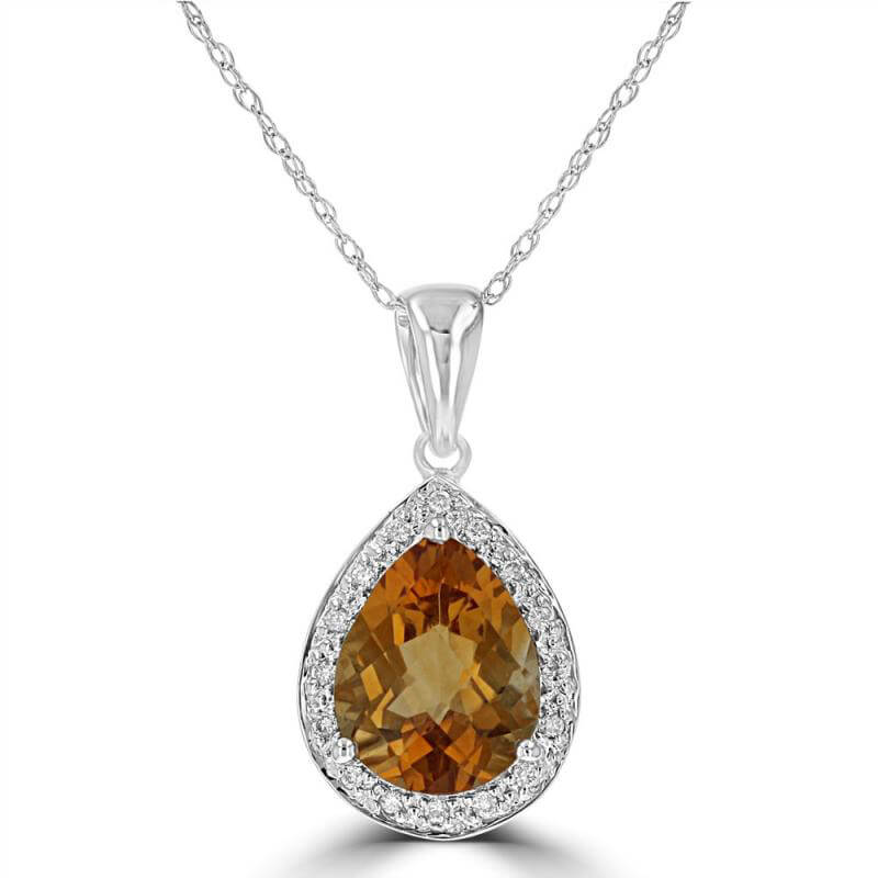 JCX392038: 8X10 PEAR CHECKERED CITRINE SURROUNDED BY ROUND DIAMOND PENDANT (CHAIN NOT INCLUDED)