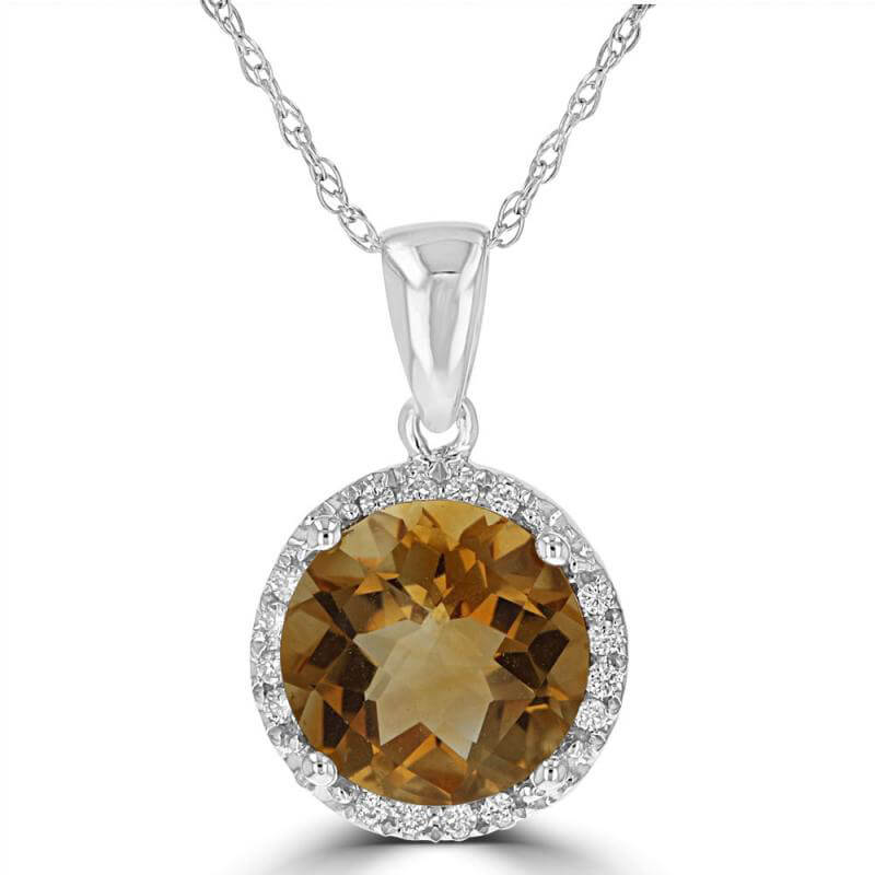 8.5MM ROUND CHECKER CITRINE HALO PENDANT (CHAIN NOT INCLUDED)